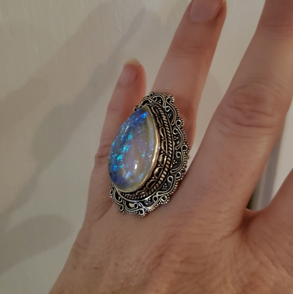 New Oversized Dichroic Glass 925 Silver Statement Ring. - Picture 4 of 9